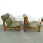 Groen Leren Stoel Met Eiken Hout Vintage Fauteuil thumbnail 5