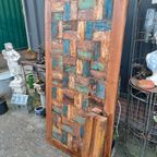 Kleurrijke Eettafel Gemaakt Van Sloophout Afm. 180 X 90cm thumbnail 4