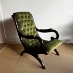 Groene Chesterfield Victoriaans Lounge Fauteuil Vintage thumbnail 10