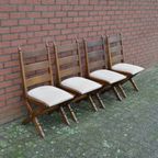 Eiken Stoelen Met Crème Zitting Set Van 4 thumbnail 3