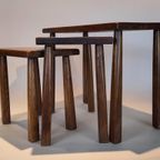Vintage Eiken Houten Bijzettafeltjes Brutalist Set Tafeltje thumbnail 12
