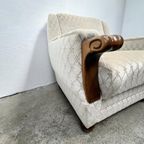 Vintage Fauteuil Met Houten Details, Velour - Ruitjespatroon thumbnail 9