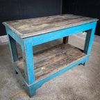 Authentieke Houten Paktafel – Blauw thumbnail 2