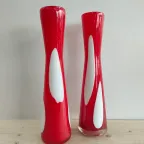 Vintage Popart Rood/witte Pauwenoog Vaasjes thumbnail 3
