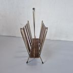 Mid Century Teak En Messing Magazine Rack Vintage thumbnail 4