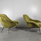 Vintage Set Franse Lounge Stoelen Fauteuils Limegroen thumbnail 7