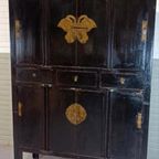 Antieke Vintage Chinees Kast, Zwart Gelakt thumbnail 12