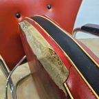 Vintage Verstelbare Kappersstoel / Barbier Stoel (Rood Skai, Nepleer) 60S  / Buizenframe Bauhaus J thumbnail 7