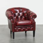 Mooie Engelse Rundleren Chesterfield Clubfauteuil In Een Mooie Gevlamde Rode Kleur thumbnail 9