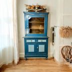 Brocante Blauwe Kast / Vitrinekast thumbnail 2