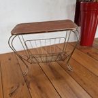 Vintage Jaren 50 Messing En Teak Tafeltje Magazine Rack. thumbnail 7