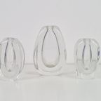 Vintage Set 3 Vaasjes Scandinavisch Design Glas ‘60 Handmade thumbnail 3