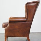 Luxe, Statige, Oorfauteuil Gemaakt Van Rundleer In Een Prachtige Warme Cognac Kleur thumbnail 6