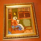 Vintage Framed Needlepoint * Antique Tapestry Of Woman Reading * Frame Embroidery Wall Art thumbnail 8