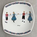 Vierkante Vintage Figgjo Flint Schaal / Serveerschaal, Hardanger Dancers Norge thumbnail 5