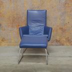 Zganieuw! Blauwe Leren Label Don Fauteuil + Evt Hocker! thumbnail 3