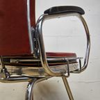 Vintage Verstelbare Kappersstoel / Barbier Stoel (Rood Skai, Nepleer) 60S  / Buizenframe Bauhaus J thumbnail 8