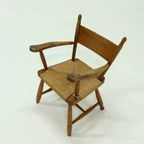 French Blonde Oak And Rush Armchair 1950s thumbnail 12