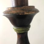 Zeldzame Vintage Houten Voet Tafellamp In Bruin, Goud En Groen thumbnail 8