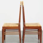 Unieke Set Van 6 Houten Art Deco Design Eetkamerstoelen Met Een Rieten Zitting En Rugleuning thumbnail 7