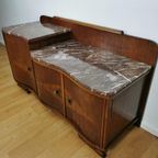 Vintage Mid Century Art Deco Tv Meubel, Dressoir Marmer Blad thumbnail 9