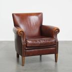 Karkatervolle Vintage Schapenleren Armchair/ Fauteuil Met Warme Kleuren En Een Mooi Patina thumbnail 2
