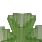 Art Deco - Bagley Green - Uranium Glass - Set Of Three ‘Grantham’ Vases Mounted On Transparent Foot thumbnail 5