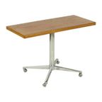 Vintage Salontafel Bijzettafel Houten Blad Chroom Wielen 90Cm thumbnail 9