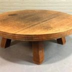 Vintage Massief Eiken Wabi Sabi Brutalist Salontafel, Rond thumbnail 4