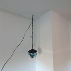 Vintage - Hanglamp - Plafondlamp - Blauw Glas - Metaal En Glas. thumbnail 10