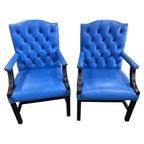 2 X Super Gave Engelse Chesterfield Fauteuils Van Springvale Blauw Gainsborough thumbnail 2