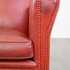 Unieke, Stijlvolle Rood Geverfde Armchair Gemaakt Van Schapenleer thumbnail 10