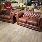 Engelse Chesterfield Bankstel 2 X 2 Zits Banken Chestnut Bruin thumbnail 3