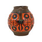 Zeldzame Oranje Bolle Vaas West Germany Aardewerk Wekara 1850-18 thumbnail 3