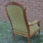 Antieke Eiken Armfauteuil Met Groene Stoffering thumbnail 7