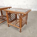 Set Van 2 Vintage Bamboe / Rotan Salontafels thumbnail 7