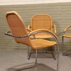 Set Van 4 Vintage Riet En Chroom Design Eetkamerstoelen thumbnail 2