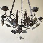 Antieke Kaarsen Oogstlamp Kerklamp Kaarsenkroon Met Druiven En Koornaren Messing Frans thumbnail 2