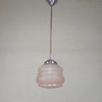 Art Deco Hanglamp Met Roze Glazen Kap, Jaren 30 thumbnail 10