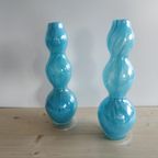 Vintage Glazen Vazenset Turquoise Handgemaakt thumbnail 2