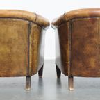 Karaktervolle Set Van 2 Stoere Vintage Schapenleren Clubfauteuils Met Een Prachtig Patina thumbnail 7