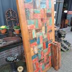 Kleurrijke Eettafel Gemaakt Van Sloophout Afm. 180 X 90cm En thumbnail 2