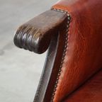 Klassieke Vintage Schapenleren Oorfauteuil Met Mooie Afwerking En Warme Kleuren thumbnail 12