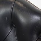 Tijdloze Zeer Donkerblauwe/ Zwarte Rundleren Chesterfield Bureaustoel Op Wieltjes thumbnail 9