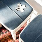 Vintage Brocante Witte Houten Krukken Met Nieuwe Stoffering thumbnail 2