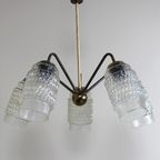 Vintage Plafondlamp, Kroonluchter - Jaren '60, Messing, Glas thumbnail 5