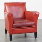 Comfortabele, Stijlvolle Rood Geverfde Armchair Gemaakt Van Schapenleer thumbnail 2