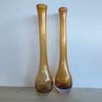 Set Hoge Bloemenvazen Vintage Amber Bruin thumbnail 2