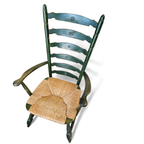 Vintage Transparent Green Wooden Arm Chair / Rush Seat / High Back Ladder Chair thumbnail 10