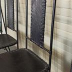 Set Van 4 Vintage Ijzer En Leer Stoelen, Zwart thumbnail 2